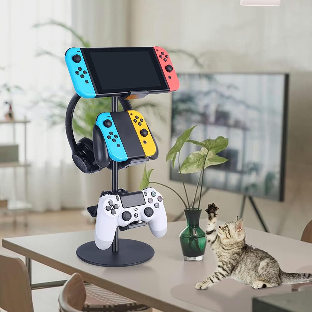 Controller Stand 3 Tier,Headphone Holder, Multi Adjustable Game Controller Headset Hanger for All Universal Gaming PC Accessories, Xbox PS4 PS5 Nintendo Switch(Smart Black) - Image 2