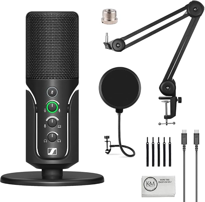 Sennheiser Profile USB Condenser Microphone with Desktop Stand Bundled with Microphone Boom Arm + Wind Screen Pop Filter + Microfiber Cleaning Cloth (4 Items) by Unknown