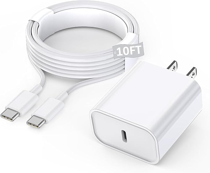 USB C iPad Fast Charger for iPad Pro 13/12.9/11 in 2025/2024/2022/2021/2020/2018,iPad Air 4th/5th Gen,Mini 6th/A17 Pro,iPad 10/A16,20W Wall Fast Charger Block with Extra Long 10FT USB C to C Cable by BikeAnything