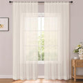 Cream Sheer Curtains 96 inches Long for Bedroom 2 Panels Set | Elegant Airy Sheer White Curtain for Living Room, Light Filtering Voile Window Treatments, Rod Pocket, Each Panel 42 X 96 In by OWENIE