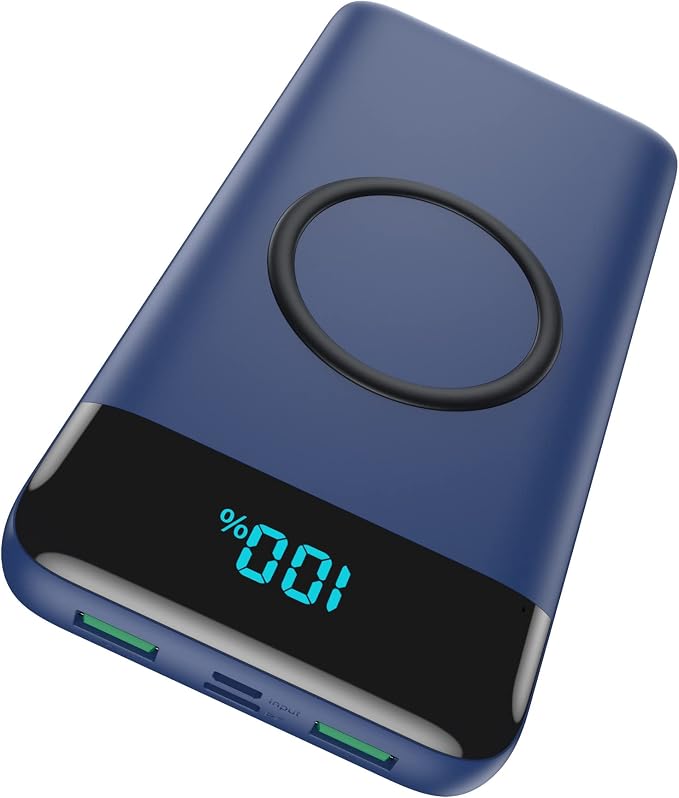 Wireless Portable Charger 30,800mAh,15W Wireless Charging USB C Power Bank,25W PD QC 4.0 Fast Charging 4 Outputs Travel Essentials Battery Pack Compatible with iPhone 17/16/15/14,Galaxy,Android-Blue by HETP