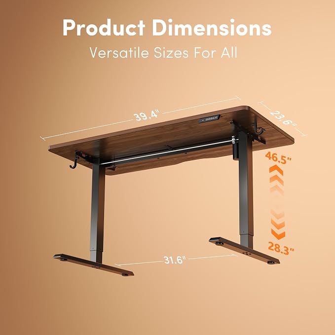 FEZIBO 40 x 24 Inches Electric Standing Desk Adjustable Height, 3 Memory Height Settings, Sit Stand Up Desk for Home Office & Computer Workstation, Dark Walnut - Image 3