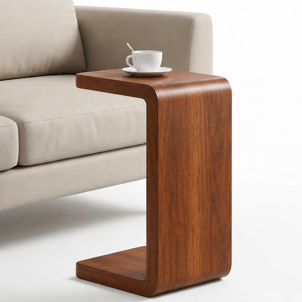 CHSSIH C Shaped End Table for Couch - Wood Sofa Side Table, Warm Walnut by CHSSIH