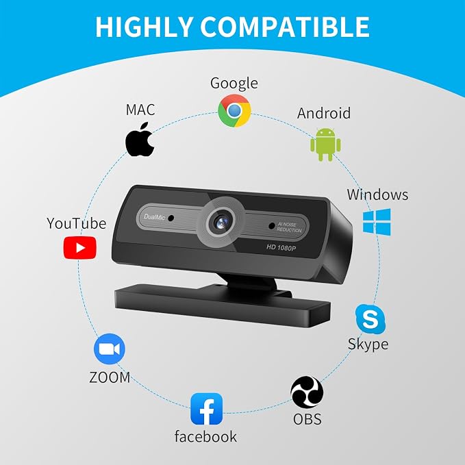 1080P Webcam with Microphone, USB Computer Camera for PC Full HD Web Cam for Desktop Computer Auto Light Adjustment Streaming Camera Plug and Play Noise Cancelling Webcam for Windows & Mac - Image 7