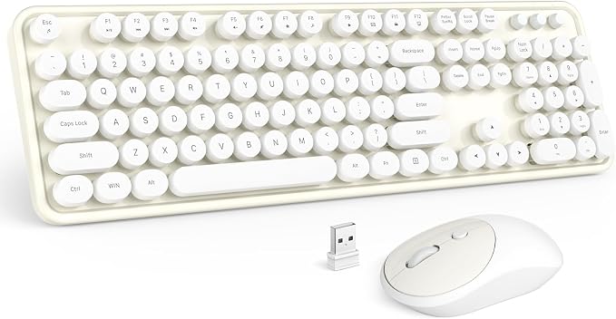MOFII Wireless Keyboard and Mouse Combo, Milk White 2.4G Full Size Keyboard, Round Key Typewriter Keyboards and Cute Mice with 2-in-1 USB Dongle, for PC Laptop Chromebook Smart TV by MOFII