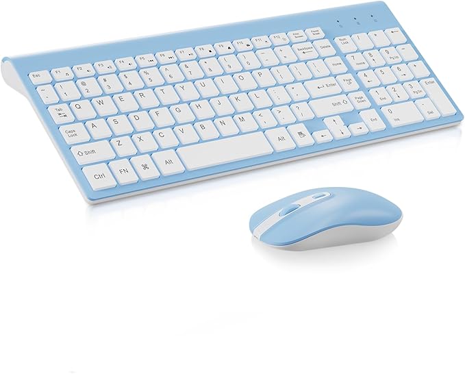 cimetech Wireless Keyboard and Mouse Combo, Compact Full Size Wireless Keyboard and Mouse Set 2.4G Ultra-Thin Sleek Design for Windows, Computer, Desktop, PC, Notebook - Baby Blue by cimetech