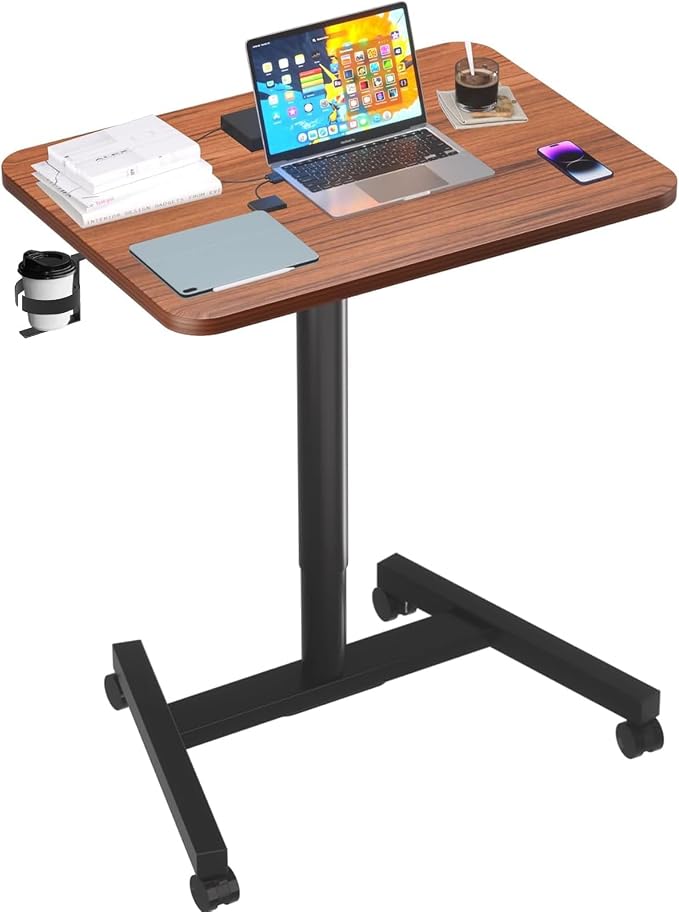 28-Inch Mobile Standing Desk, Computer Workstations with Cup Holder, Portable Standing Desk with Lockable Wheels, Rolling Table for Home Office Classroom Hospital (Walnut) by MPETAPT