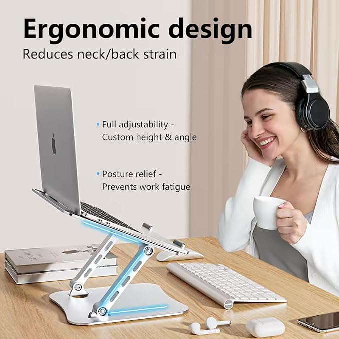 Laptop Stand for Desk – 2.5mm Aluminum Ergonomic Riser, Adjustable Height & Angle, Sturdy Yet Lightweight, Fits 10-17.3 Inch MacBook Pro/Air, Dell XPS, HP,Silver. - Image 9