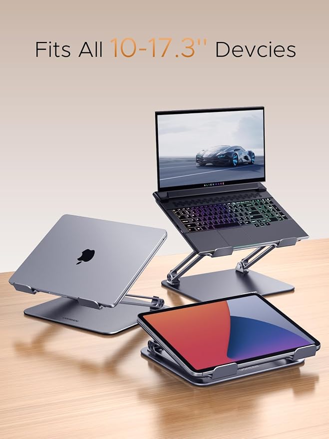 UGREEN Laptop Stand for Desk Laptop Riser Holder Foldable Portable Computer Stand Ergonomic Compatible with MacBook Pro Air Notebook and Tablets 10-17.3 Inch Gray - Image 7