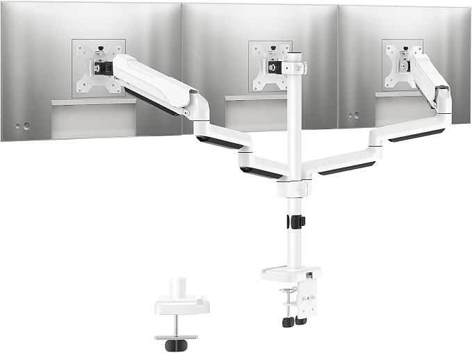 MOUNTUP Triple Monitor Stand Mount - 3 Monitors Desk Mount for Computer Screens Up to 27 inch, Triple Monitor Arm, Heavy Duty Monitors Stand, Each Arm Holds 4.4-19.8 lbs, White by MOUNTUP