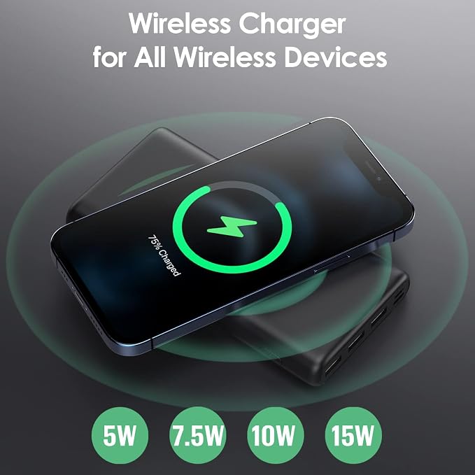 Wireless Portable Charger Power Bank, 33800mAh 15W Fast Wireless Charging 25W PD QC 4.0 USB-C Power Bank, 5 Output & Dual Input External Battery Pack Compatible with iPhone 16/15/14/13/12 (Black) - Image 3