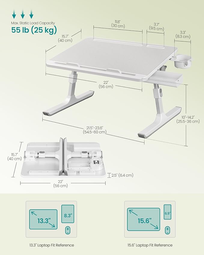 SONGMICS Bed Laptop Desk, Foldable Bed Desk for Laptop, 15.7 x 22 Inches Large Desktop, 120° Stepless Tilt, Adjustable Height, Cup Holder, Tray, Portable Bed Sofa Table, Gray ULLD113GZ01 - Image 7