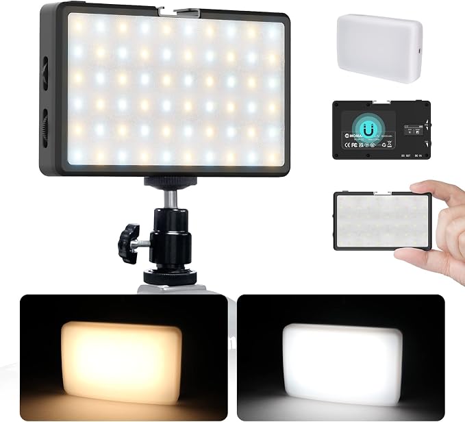 LED Video Light, Moman Camera Light for Photography, Portable 5000mAh Video Recording Lights with Cold Shoe, Mini Light CRI 98+ Dimmable 2500-9000K Video Lighting, On-Camera-LED-Video-Light by Moman