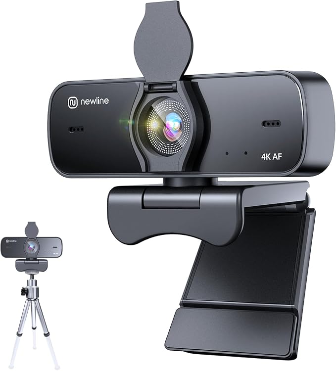 4K Webcam for PC with Fast Autofocus and Sony Sensor, Dual Noise-Reduction Microphones, Auto Light Correction, 4K 30FPS UHD, 77° FOV USB Webcam with Tripod for Zoom, Teams, Mac and Streaming by Nnewline