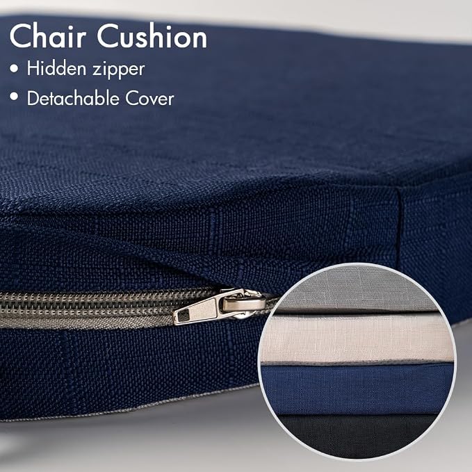 Battilo Chair Cushions for Dining Chairs with Ties, Indoor/Outdoor Waterproof Kitchen Chair Pad with Non-Slip Backing, Seat Cushions with Machine Washable Removable Cover, 16"x16"x2", Set of 2, Navy - Image 6