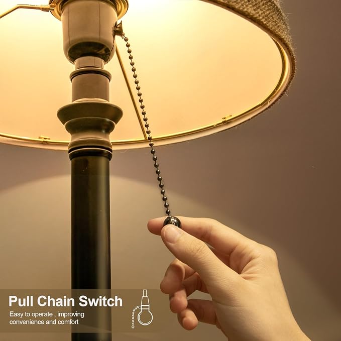 19.5" Small Table Lamps Set of 2 for Living Room Bedroom, USB A+C | Pull Chain Switch Rustic Bedside Table Lamps, Natural Shade, Small Farmhouse Nightstand Lamp for End Table & Desk Light - Image 5