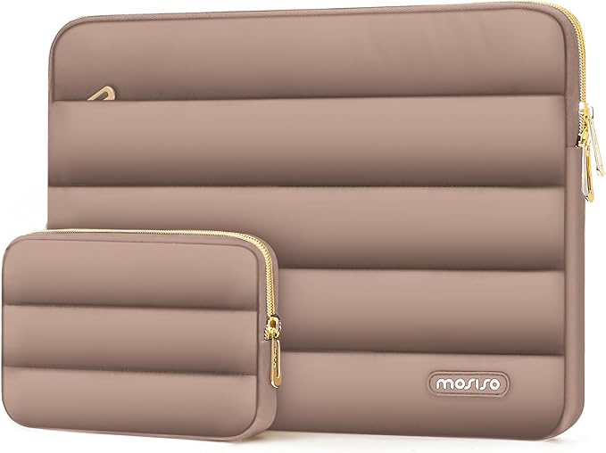 MOSISO Laptop Case 13.3 inch,13-13.3 inch Puffy Laptop Sleeve Carrying Case | Compatible with MacBook Neo/Air 13.6/Pro 13/14, HP Dell ASUS Lenovo, Polyester Horizontal Bag with Small Case, Brown by MOSISO