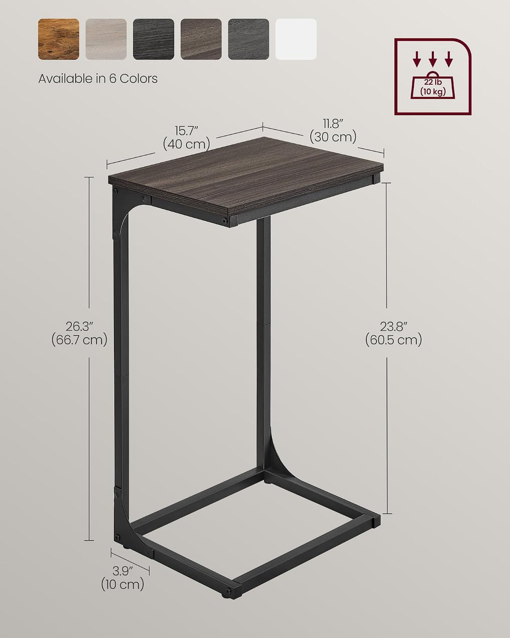 VASAGLE C-Shaped End Table, Couch Side Table for Sofa with Metal Frame - Image 7