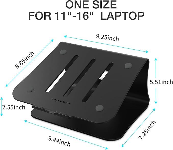 Laptop Stand, Aluminum Notebook Holder Riser Heat-Vent for MacBook Air/Pro, Dell, HP, Lenovo, Microsoft Surface, Samsung 11-16 inches Notebook (Black) - Image 2