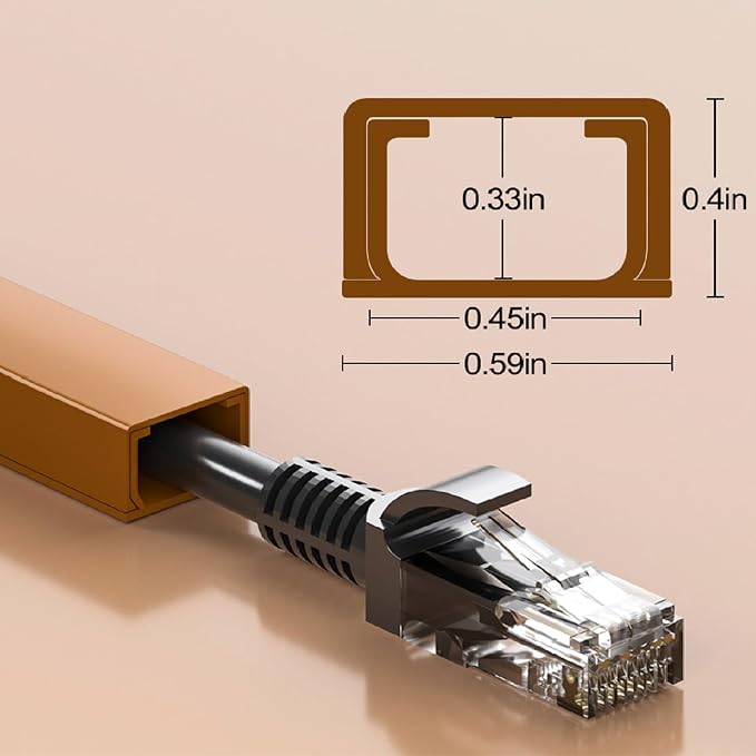 Yecaye Cord Hider, 113in One-Cord Cable Raceways, W0.59in H0.4in, Brown | TV Cord Covers for Wires on Wall, Easy Install Cable Management Kit for 2 Small Wires - Image 2