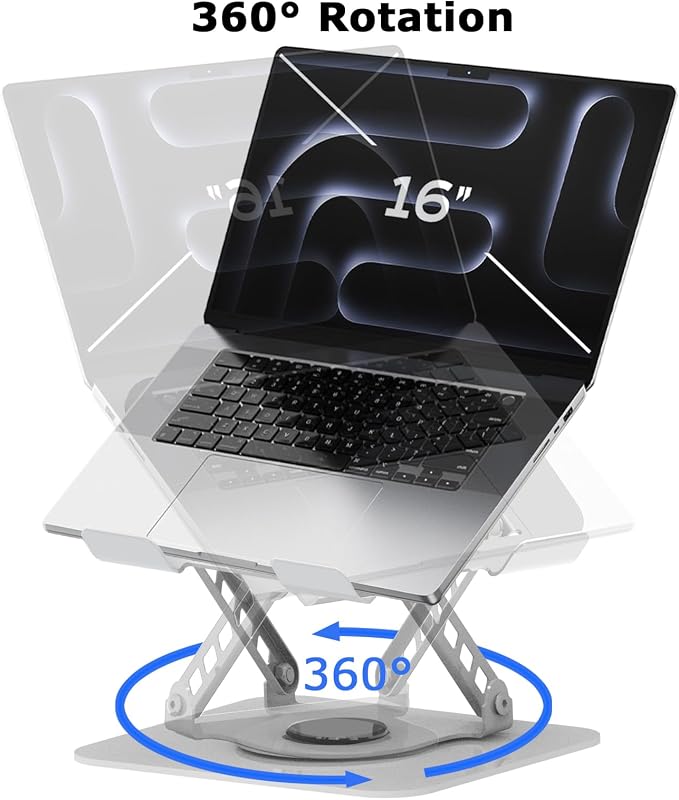 Adjustable Laptop Stand 360°Rotation Computer Riser for Desk, Silver | Fit for MacBook Pro/Air Notebook Up to 16 Inches, Adjustable & Foldable, Stability & Durability, Heat Dissipation Design - Image 3