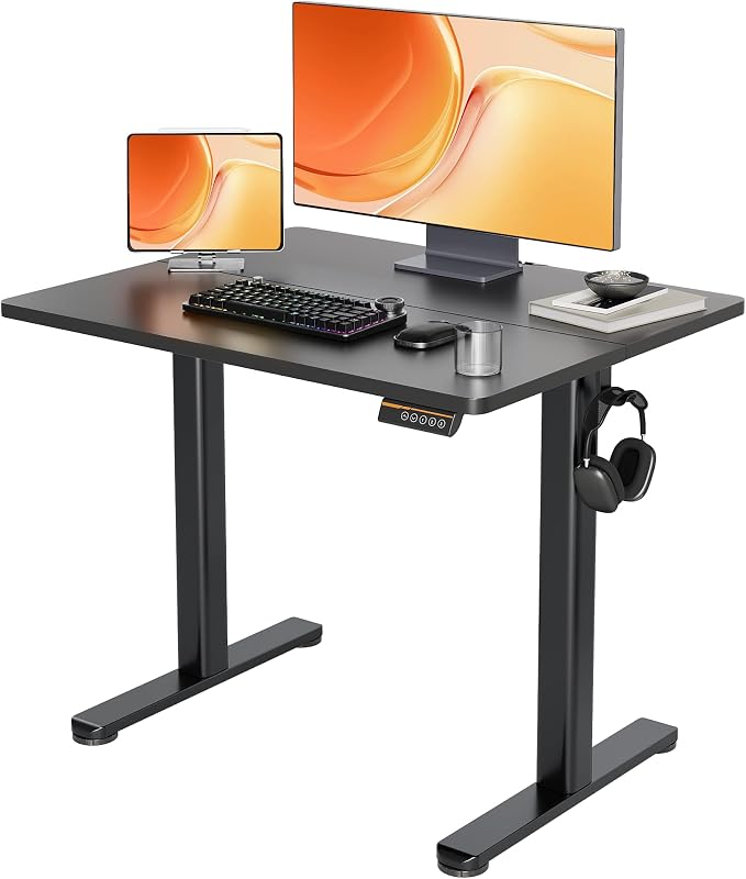 Claiks Electric Height Adjustable Standing Desk, 35x20 Inch, Black | Smooth Height Adjustment, 3 Memory Presets, Cable management hub & hook, Stable Steel Frame, 156 lbs Capacity, Easy Assembly by CLAIKS