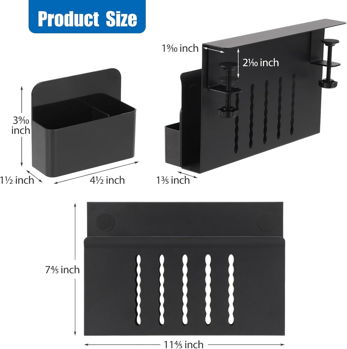 Desk Side Storage, Under Desk Laptop Mount, Table Side Hanging File Organizer, No Drill Clamp On Cable Management Tray, Laptop Holder with Magnetic Pen Holder for Office and Home(Black) - Image 2