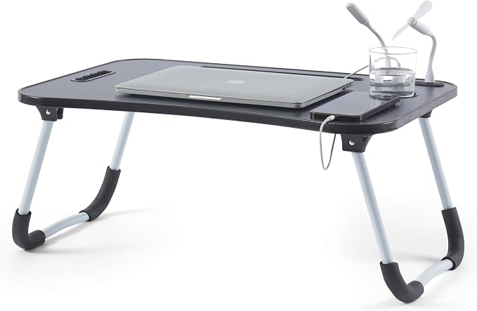 Nestl Foldable Lap Desk - Portable Laptop Stand for Bed, Couch, Work, Reading & Writing, Lap Table with USB Ports, Large Laptop Tray, Black by Nestl