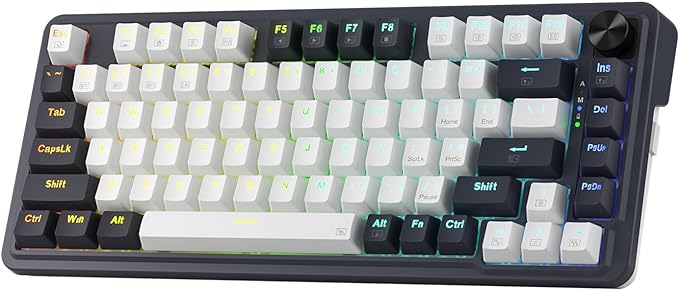 Redragon K673 PRO Wireless 81-Key RGB Gasket Gaming Keyboard, Scroll Knob | Multi-Function Control Wheel, 0-Delay Tri-Mode, Cushioned 5-Layer Noise Dampening for Creamy Thocky Sound, Compact 80% Size by REDRAGON