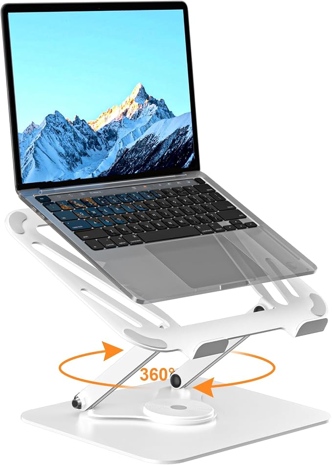suptek Laptop Stand for Desk, Adjustable Computer Notebook Stand with 360° Rotating Base, Ergonomic Laptop Riser for Collaborative Work, Foldable & Portable Laptop Stand,fits for 11-17" Laptops,White by suptek