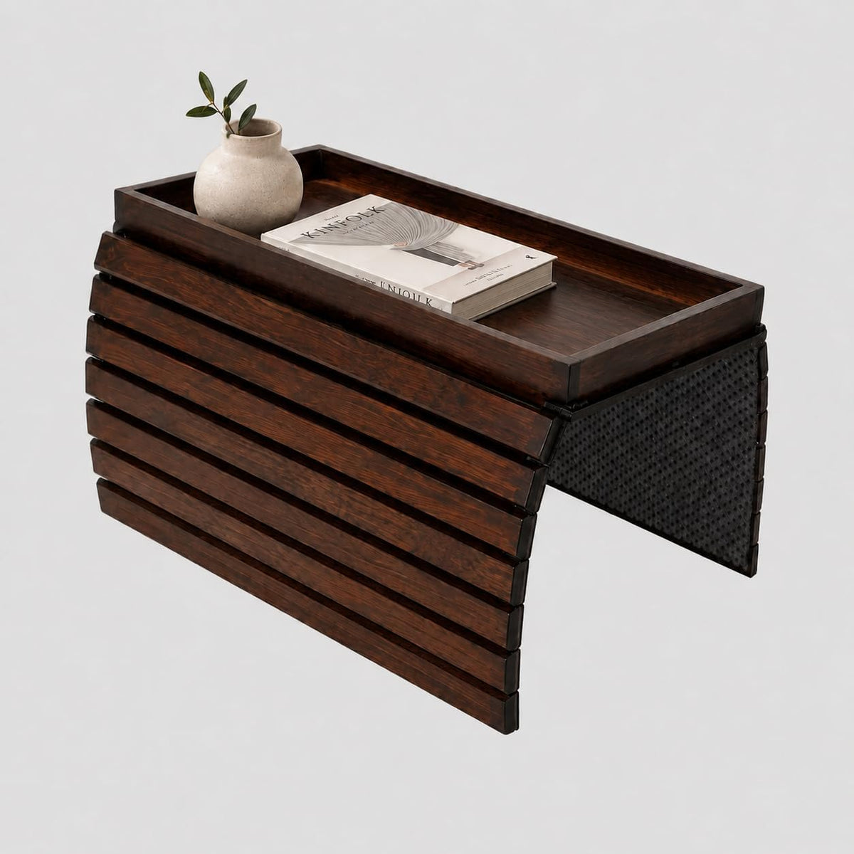 Bamboo Couch Arm Tray with Walnut Finish, Foldable Sofa Armrest Tray by HFYFYXGS