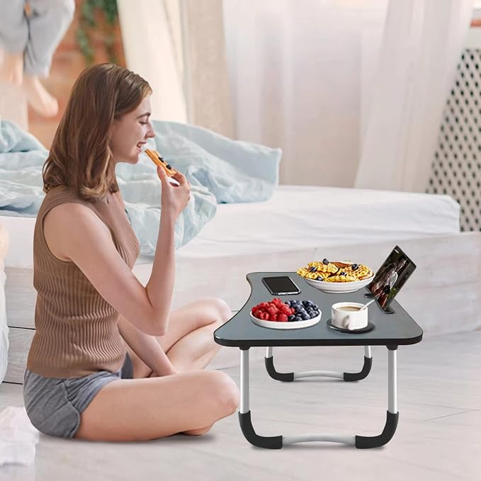 Laptop Desk Foldable Bed Table, Portable Lap Desk Laptop Bed Tray Table with Storage Drawer and Cup Holder, Lap TraysTables Notebook Stand Reading Desks Breakfast Tray for Beds Couch Sofa Floor - Image 5