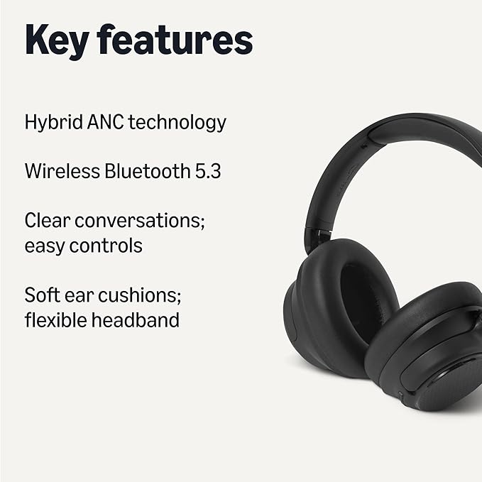 Amazon Basics Hybrid Active Noise Cancelling Headphones, Wireless Bluetooth 5.3, 35 Hours Battery Life with ANC On, 45 Hours with ANC Off, Over Ear Comfortable Fit with Soft Ear Cushions, Black - Image 2