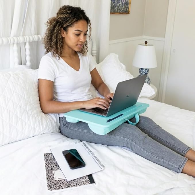 LAPGEAR The Original Lap Desk – Aqua Sky, Fits 17" Laptops | Microbead Cushion, Device Ledge, Built-In Pencil Tray, Carry Handle - Image 6