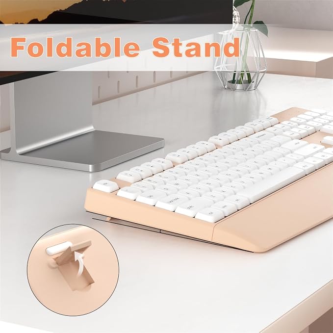 Ergonomic Wireless Keyboard and Mouse Combo with Wrist Rest, White Milk Tea | COVEVA Full Size Keyboard with 12 Dedicated Shortcuts, Smart Auto-Sleep, 2.4GHz Receiver, Natural Typing for PC Laptop - Image 5
