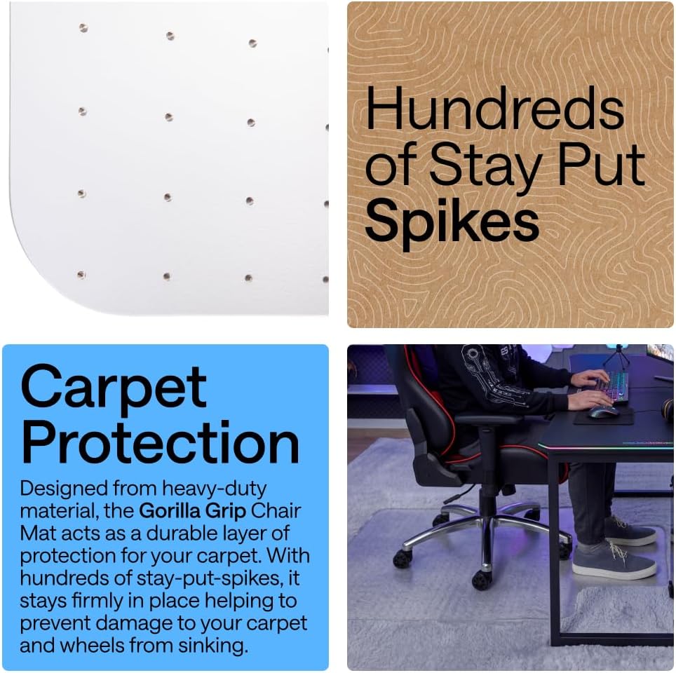 GORILLA GRIP Office Chair Mat for Carpet Floors, Heavy Duty 29x47 Clear Lip - Image 3