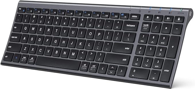 iClever BK10 Bluetooth Keyboard, Wireless Rechargeable Ultra-Slim Keyboard with Long Battery Life, Compatible with iOS, Android, Windows, Mac for iPad, Tablet, Laptop, PC, Phone (Gray Black) by iClever
