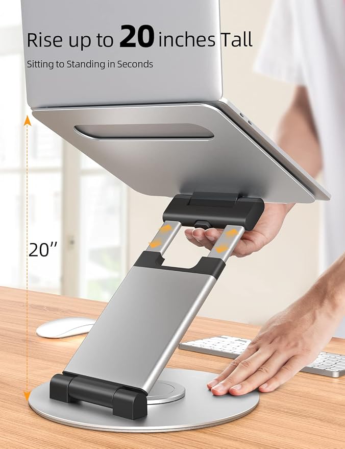 Nulaxy 18" Height Telescopic 360 Rotating Aluminum Laptop Stand Desk Silver | Ergonomic Computer Holder Riser with Heat-Vent, Standing Desk Converter Holds 22 Lbs for Office Desk Use Fits 10-17" Laptops - Image 3