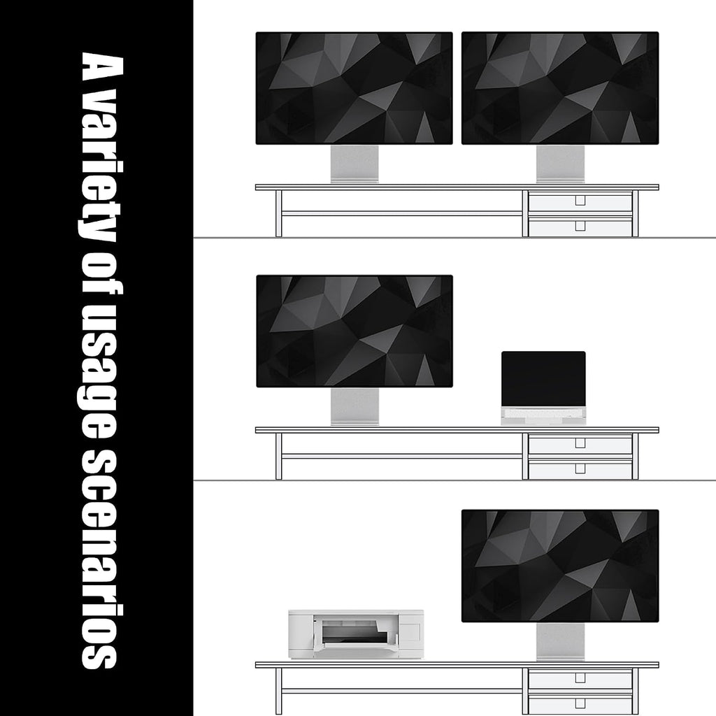 Dual‑Tier Monitor Stand Riser with Drawers, Desktop Organizer Shelf Storage for Computer Screen 2 Monitors, Supports for PC Computer Monitor, Printer, Heavy TV Riser Beige and White - Image 6