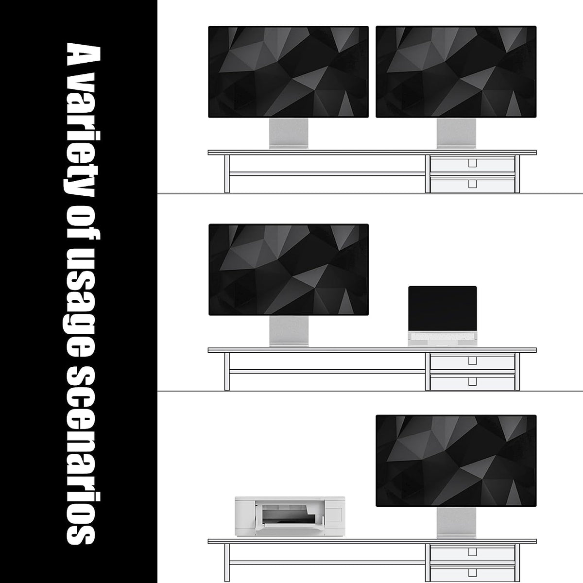 Dual‑Tier Monitor Stand Riser with Drawers, Desktop Organizer Shelf Storage for Computer Screen 2 Monitors, Supports for PC Computer Monitor, Printer, Heavy TV Riser Black - Image 5