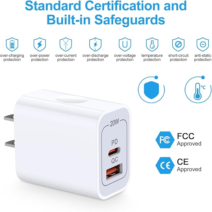 [2-Pack]Pixel 9 Fast Charging Block Type C Android Wall Plug for Google Pixel 10 10 Pro XL 9a 9 Pro XL 8A 8 Pro 7 6 Watch 3/2,20W USB C Wall Charger 2-Port PD Power Adapter+ QC Wall Cube for iPhone 16 - Image 6