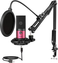 FIFINE T669 Rose Red Podcast Microphone Kit with Boom Arm for Recording | PC Computer Microphone for Streaming, Gaming, Voice-Over, Meeting, Shock Mount, Pop Filter by FIFINE