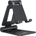 Nulaxy Full Aluminum Dual Folding Cell Phone Stand for Desk, Black | Height Angle Adjustable, Portable, Anti-Slip Base, Fits 18mm Thick Case Smartphone, Nintendo Switch Desk Essential Accessory by Nulaxy