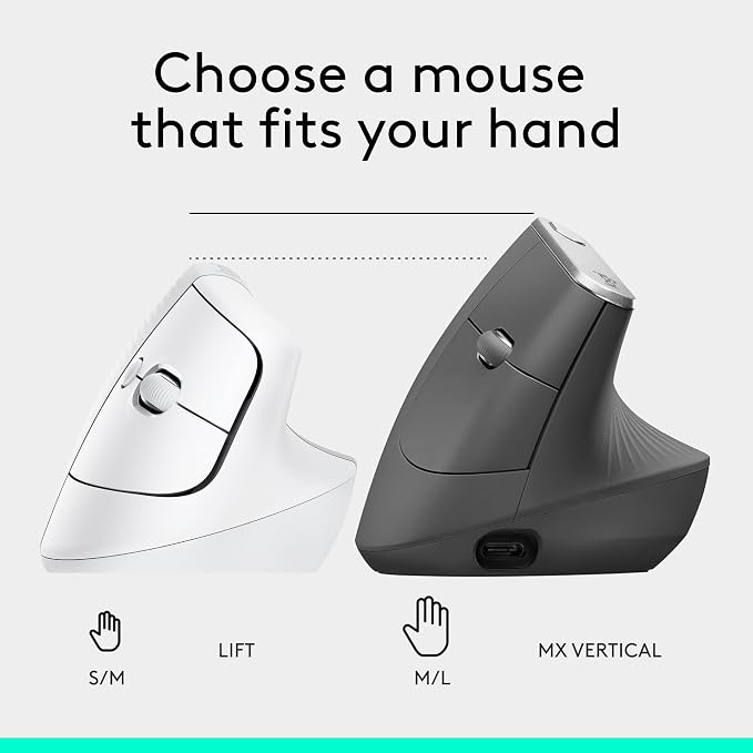 Logitech Lift Vertical Ergonomic Wireless Mouse - Off White | Connect via Bluetooth or included Logi Bolt USB-A receiver, quiet clicks, 4 of 6 buttons customizable, Windows Mac compatible - Image 9