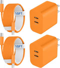 20W Dual Port USB C Charger Block for iPhone 17 16 15 Pro Max Charger Fast Charging with 10FT Long USB C to C Charging Cable Cord for iPhone 17 16 15 Pro Max/17 16 15Pro/15, Android Phone-Orange by Auorld