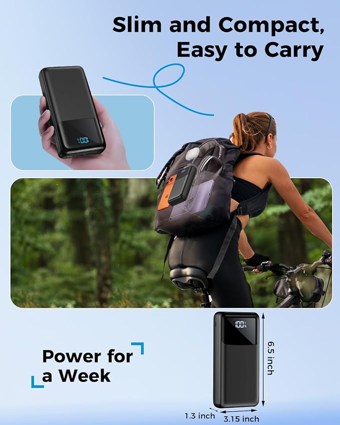 Portable Charger Power Bank 50000mAh, USB-C PD 30W Fast Charging, High Capacity External Battery Pack for Camping, Portable Phone Charger for iPhone 17/16/15/14/13/12/11 Samsung Android (Black) | 4 Outputs & 2 lnputs, Digital Display,Lightweight, Phone... - Image 6
