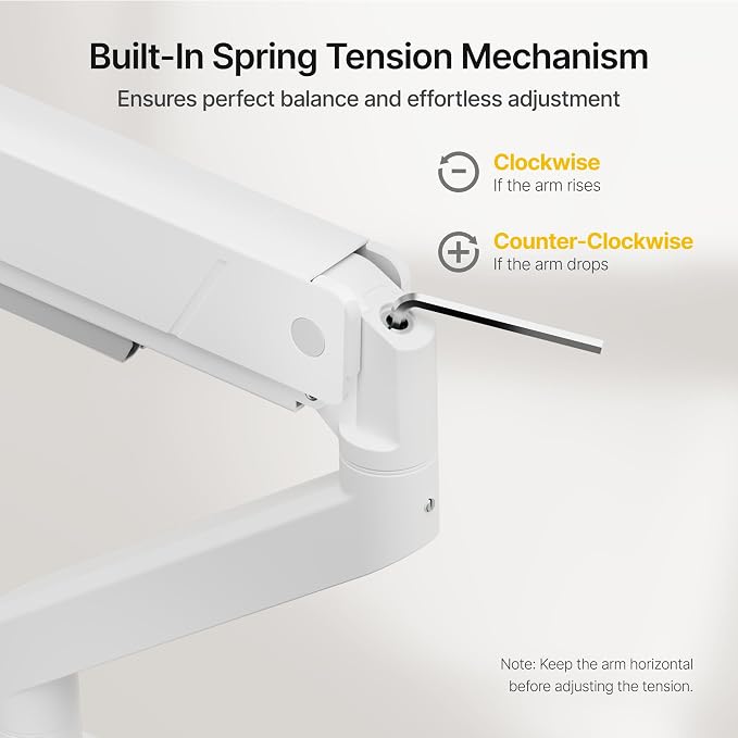 monTEK Single Monitor Arm for Max 45 Inch Ultrawide Screens, Holds 35 Lbs | Adjustable Monitor Desk Mount with C Clamp/Grommet Desk Mount, Cable Management, VESA 75/100mm, White - Image 7