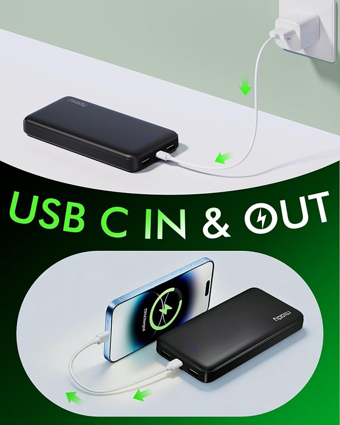 Miady 2-Pack Portable Charger PD 22.5W Power Bank 20000mAh Battery Pack | 74Wh丨Fast Charging丨3 Outputs 2 Inputs丨High Capacity丨Compatible with iPhone 17 iPad Android etc丨for Travel Camping丨Black+White - Image 5