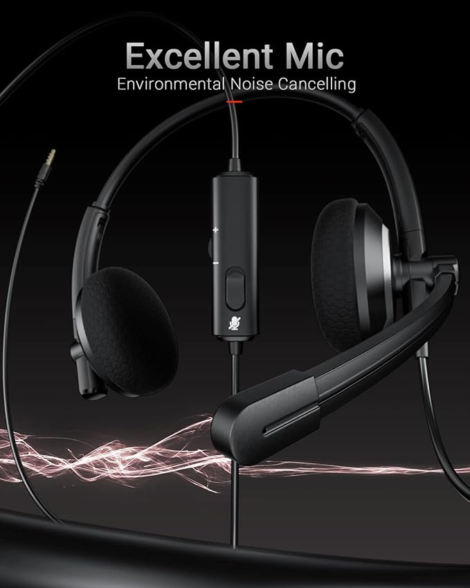 awatrue Wired Headset with Microphone for PC Laptop - 3.5mm Jack On Ear Headphones with Noise Cancelling Microphone for Boom Skype Webinars, in-line Control,Comfortable - Image 2