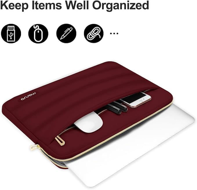 MOSISO Laptop Case 13.3 inch,13-13.3 inch Puffy Laptop Sleeve Carrying Case | Compatible with MacBook Neo/Air 13.6/Pro 13/14, HP Dell ASUS Lenovo, Polyester Horizontal Bag with Small Case, Red - Image 2